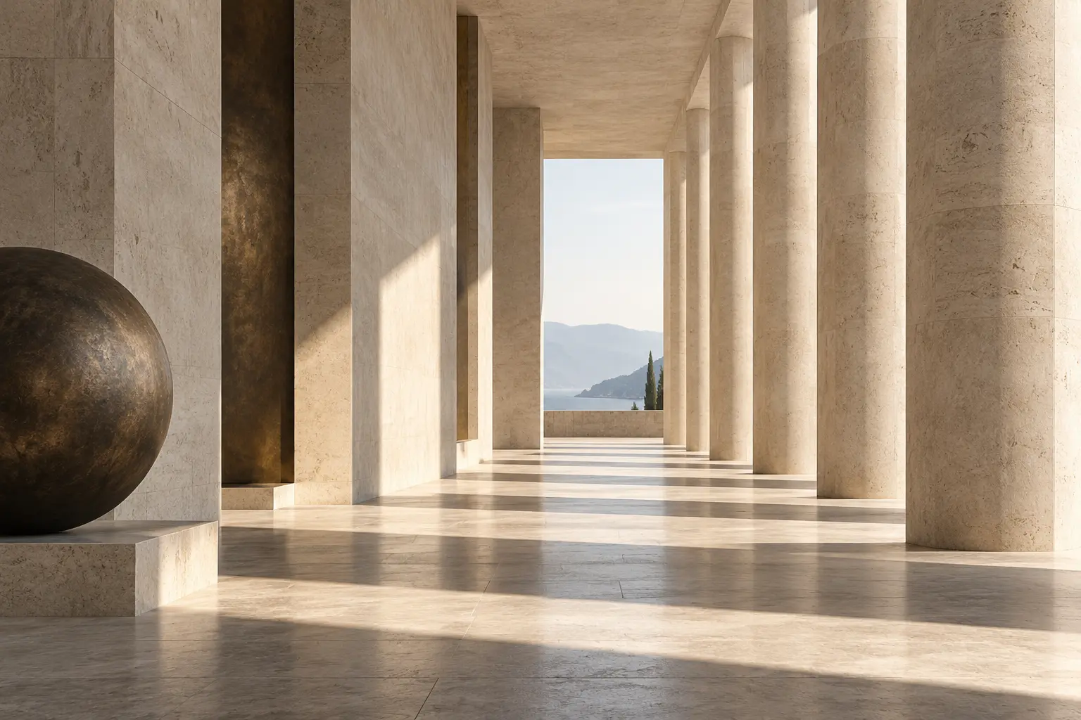 Conceptual limestone architecture with natural light
